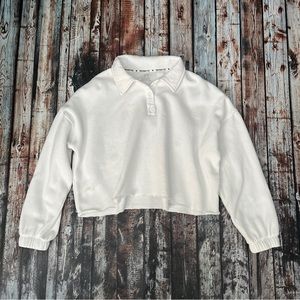 Aerie White Cropped Collar Sweatshirt